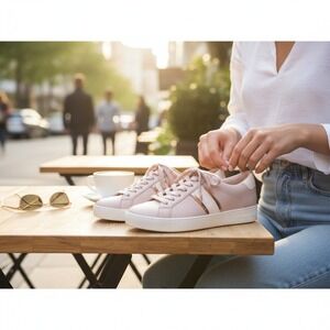 MICHAEL Michael Kors Irving Sneaker Womens Pink Leather Rose Gold Logo 9M
